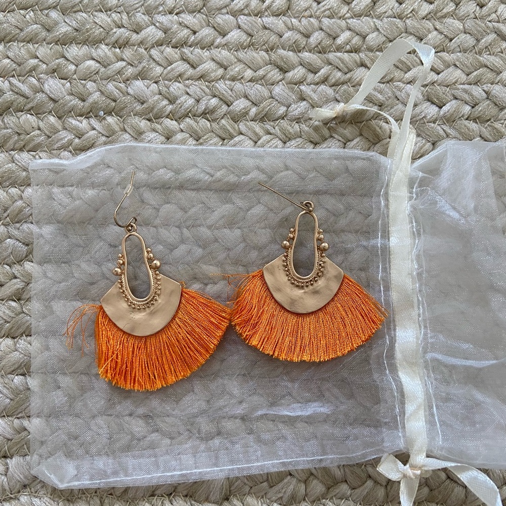 Orange Fringe Earrings